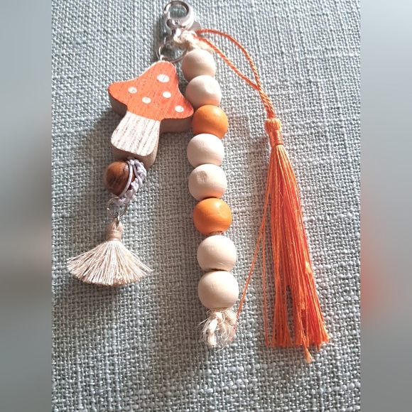 Orange Mushroom Keychain with Tassel Purse Charm - Picture 2 of 4